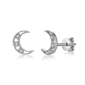 Real Diamond Half Moon Small Stud Earrings Fine Jewelry White Gold